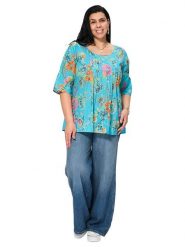 Aller Simplement Bluzka w kolorze turkusowym ze wzorem rozmiar: 54-58. Niebieskie bluzki damskie Aller Simplement, bez wzorów, z bawełny, klasyczne, bez kołnierzyka, bez ramiączek. Za 69.99 zł.