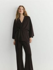 Bluza kimono z modalem - ciemnobrązowy. Brązowe bluzy damskie Reserved, l, bez wzorów, z dzianiny, bez kaptura. Za 139.99 zł.