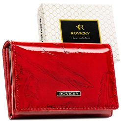 Lakierowany czerwony portfel damski skórzany średniej wielkości RFID Rovicky RPN-30-YM. Czerwone portfele damskie ROVICKY, bez wzorów, z lakierowanej skóry. Za 69.99 zł.