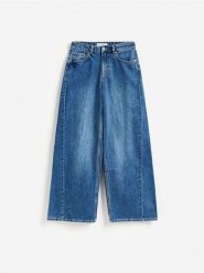 Jeansy wide leg z przeszyciem - granatowy. Niebieskie jeansy damskie Reserved. Za 139.99 zł.