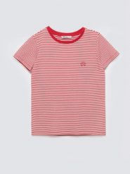 Koszulka damska w paski z haftem czerwona Zenaisa 603. Czerwone koszulki damskie Big Star, l, bez wzorów, z dzianiny, bez kołnierzyka, bez ramiączek. Za 99.99 zł.