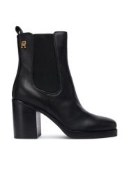 Tommy Hilfiger Botki Square Toe Chelsea High Block Hl FW0FW08844 Czarny. Czarne botki damskie Tommy Hilfiger, ze skóry, bez obcasa, na słupku, bez zapięcia. Za 669.99 zł.