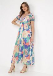 Zielono-Niebieska Sukienka Maeritheme. Zielone sukienki damskie Born2be, bez wzorów, z koronki, bez ramiączek. Za 229.99 zł.