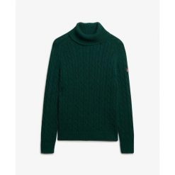 Sweter na plecionce z golfem damski Superdry. Zielone golfy damskie Superdry, na zimę, ze splotem, bez kołnierzyka. Za 327.70 zł.