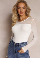Biała Bluzka z Siateczką Lamivette. Białe bluzki damskie Renee, m, bez wzorów, z tkaniny, bez kołnierzyka, bez ramiączek. Za 44.99 zł.