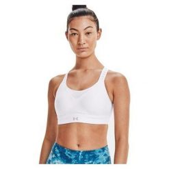 Stanik fitness cardio Under Armour Infinity High. Białe biustonosze sportowe damskie Under Armour, bez wzorów, z materiału. W wyprzedaży za 158.00 zł.