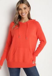 Pomarańczowy Sweter z Kapturem i Kieszenią z Domieszką Kaszmiru Neriele. Brązowe swetry klasyczne damskie Born2be, z jeansu, bez kołnierzyka. Za 129.99 zł.