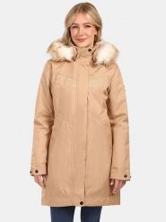 Kilpi Płaszcz zimowy "Peru" w kolorze beżowym rozmiar: 38. Brązowe płaszcze damskie Kilpi, na zimę, m, bez wzorów, z puchu, bez kaptura. Za 422.05 zł.