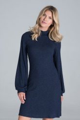 Dzianinowa Sukienka z Golfem - Granatowa. Czarne sukienki damskie Figl, bez wzorów, z dzianiny, bez ramiączek. Za 289.00 zł.