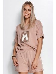 Makadamia 2-częściowy zestaw w kolorze ciemnobeżowym - bluzka, szorty rozmiar: 40/42. Brązowe bluzki damskie Makadamia, z aplikacjami, bez kołnierzyka, bez ramiączek. Za 276.05 zł.