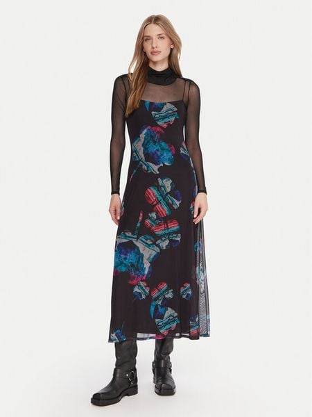 Desigual Sukienka codzienna Watercolor Lacroix 25WWVK03 Czarny Regular Fit. Czarne sukienki damskie Desigual, bez wzorów, z syntetyku, bez ramiączek. Za 379.99 zł.