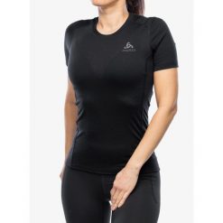 Koszulka termoaktywna damska Odlo Merino 200 BL Top Crew Neck SS. Czarne koszulki damskie ODLO, bez wzorów, bez kołnierzyka, bez ramiączek. Za 298.99 zł.