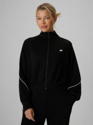 4F Bluza dresowa regular bez kaptura damska - czarna L. Czarne bluzy damskie 4F, l, bez wzorów, z dresówki. Za 169.99 zł.