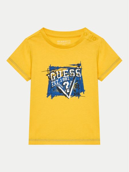 Guess T-Shirt N4YI00 K8HM4 Żółty Regular Fit. Żółte t-shirty i koszulki chłopięce Guess, z aplikacjami, z bawełny, bez kołnierzyka, bez ramiączek. Za 49.99 zł.