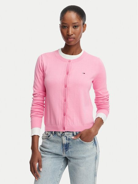 Tommy Jeans Kardigan DW0DW20976 Różowy Regular Fit. Czerwone kardigany damskie Tommy Jeans, s, bez wzorów, z bawełny. Za 332.99 zł.