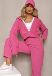Fuksjowy Sztruksowy Komplet Dresowy Luźne Spodnie i Rozpinana Bluza z Kapturem Compia. Czerwone bluzy damskie Renee, m, bez wzorów, z dresówki, z kapturem. Za 74.99 zł.