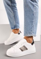 Białe Sneakersy z Metaliczną Wstawką na Grubej Podeszwie z Ozdobną Taśmą z Brokatem Qinessa. Białe obuwie sportowe damskie Renee, bez zapięcia. Za 74.99 zł.