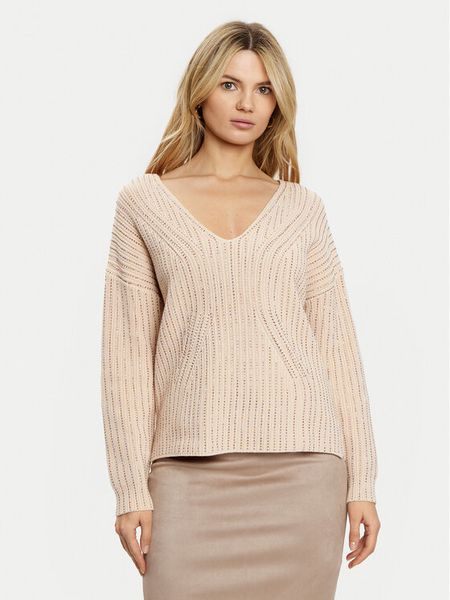 Guess Sweter W5RR03 Z3K70 Beżowy Regular Fit. Brązowe swetry klasyczne damskie Guess, xs, z bawełny, bez kołnierzyka. Za 339.99 zł.