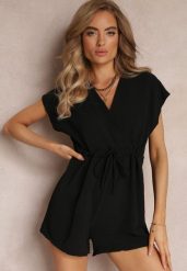 Czarny Krótki Kombinezon ze Ściągaczem w Talii Weam. Czarne sukienki damskie Renee, bez wzorów, eleganckie, bez ramiączek. W wyprzedaży za 55.99 zł.