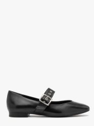 Czarne baleriny ze srebrną klamrą AUDREY. Czarne balerinki damskie Ryłko, bez wzorów, ze skóry. Za 349.99 zł.