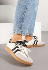 Beżowo-Czarne Sneakersy Kultowe Tenisówki z Dodatkowymi Sznurowadłami Zarinoa. Brązowe obuwie sportowe damskie Renee, bez wzorów, z jeansu, bez zapięcia. Za 99.99 zł.