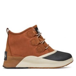 Botki Sorel. Brązowe botki damskie Sorel, bez obcasa, na płaskiej podeszwie, bez zapięcia. Za 469.99 zł.