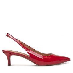 Sandały LAUREN RALPH LAUREN. Czerwone sandały damskie Lauren Ralph Lauren, bez wzorów, bez obcasa, na szpilce, bez zapięcia. Za 602.99 zł.