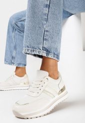 Beżowe Sznurowane Sneakersy na Grubej Podeszwie z Połyskującymi Wstawkami Verinatte. Brązowe obuwie sportowe damskie Born2be, bez zapięcia. Za 54.99 zł.