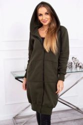 Bluza ocieplana długa z kapturem khaki. Brązowe bluzy damskie KESI, l, bez wzorów, z bawełny, z kapturem. Za 326.23 zł.