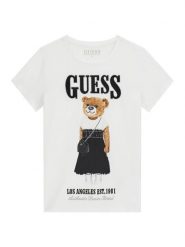 Guess T-Shirt J6RI10 K6YW4 Biały Regular Fit. Białe koszulki i t-shirty dziewczęce Guess, z aplikacjami, z bawełny, bez kołnierzyka, bez ramiączek. Za 119.99 zł.