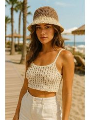 Lucky Bees Kapelusz przeciwsłoneczny w kolorze beżowo-kremowym rozmiar: onesize. Brązowe kapelusze damskie Lucky Bees, bez wzorów, z materiału. Za 73.99 zł.