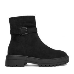 Botki DeeZee. Czarne botki damskie DeeZee, bez obcasa, na płaskiej podeszwie, bez zapięcia. Za 189.99 zł.