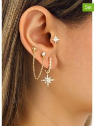 Miu Silver Pozłacane kolczyki (3 szt.) z cyrkoniami rozmiar: onesize. Szare kolczyki damskie Miu Silver, z cyrkonią, pozłacane. Za 86.99 zł.