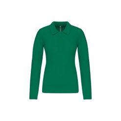 Damska koszulka polo pique z długim rękawem Kariban. Zielone koszulki damskie KARIBAN, bez wzorów, bez kołnierzyka, bez ramiączek. Za 128.50 zł.
