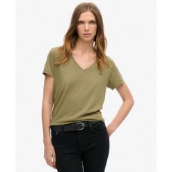 Koszulka z haftem V w slubie. Zielone koszulki sportowe damskie Superdry, bez wzorów, z bawełny, bez ramiączek. Za 126.55 zł.