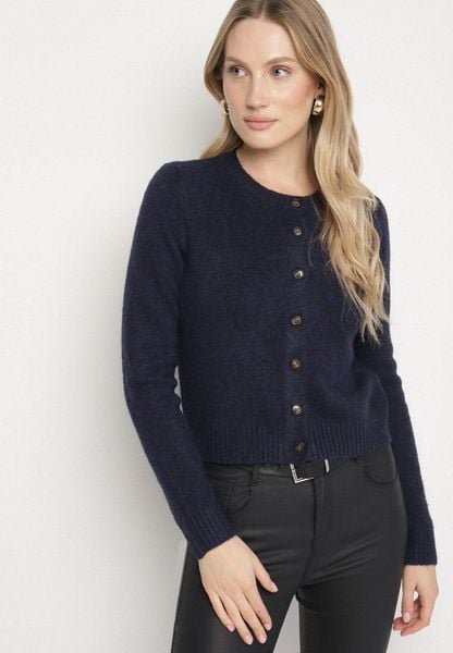 Granatowy Kardigan z Wełną o Prostym Kroju z Okrągłym Dekoltem Reissima. Niebieskie kardigany damskie Born2be, m, bez wzorów, z dzianiny. Za 124.99 zł.