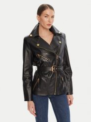 Elisabetta Franchi Kurtka skórzana GD-50Z-56E2-V1350 Czarny Regular Fit. Czarne kurtki damskie Elisabetta Franchi, bez wzorów, ze skóry, bez kaptura. Za 4,679.00 zł.