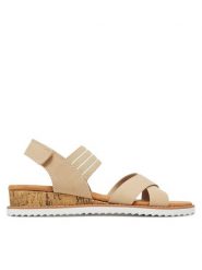 Skechers Sandały BOBS Desert Kiss-Shore Enough 114130/NAT Beżowy. Brązowe sandały damskie Skechers, bez wzorów, z materiału, bez obcasa, na koturnie, bez zapięcia. Za 129.99 zł.