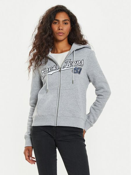 Guess Jeans Bluza W4BQ03 KC811 Szary Regular Fit. Szare bluzy damskie Guess Jeans, xl, z aplikacjami, z jeansu, bez kaptura. Za 539.99 zł.
