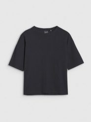 4F T-shirt regular z waflowej dzianiny damski - czarny M. Czarne t-shirty damskie 4F, m, bez wzorów, z bawełny, bez kołnierzyka. W wyprzedaży za 49.99 zł.