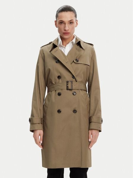 Tommy Hilfiger Trencz WW0WW42133 Khaki Slim Fit. Brązowe płaszcze damskie Tommy Hilfiger, bez wzorów, z bawełny, bez kaptura. Za 789.99 zł.