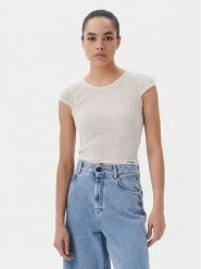 PINKO Bluzka Tambora 104773 A1ND Écru Slim Fit. Bluzki damskie Pinko, xs, bez wzorów, z bawełny, bez kołnierzyka, bez ramiączek. W wyprzedaży za 509.99 zł.
