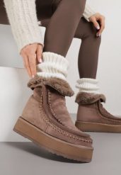 Ciemnobeżowe Śniegowce z Przeszyciami Oliwedea. Brązowe śniegowce damskie Born2be, z jeansu. Za 159.99 zł.