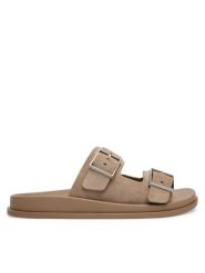 Calvin Klein Klapki City Sandal Buckle Suede HW0HW03130 Beżowy. Brązowe klapki damskie Calvin Klein, bez wzorów, ze skóry, bez obcasa, bez zapięcia. Za 529.99 zł.