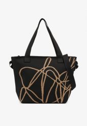 Czarna Torebka Typu Shopper z Paskiem Crossbody w Abstrakcyjny Wzór Obelisse. Czarne shopper bag Renee, bez wzorów, z jeansu, na ramię, bez dodatków. Za 44.99 zł.