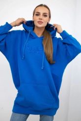 Bluza ocieplana z haftowanym napisem oversize chabrowa. Niebieskie bluzy damskie KESI, l, bez wzorów, z bawełny, bez kaptura. Za 238.37 zł.