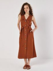 Apricot Sukienka w kolorze jasnobrązowym rozmiar: XL. Brązowe sukienki damskie Apricot, bez wzorów, z tkaniny, bez ramiączek. Za 108.99 zł.