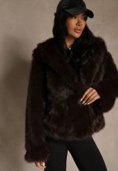 Brązowa Kurtka Futerko z Nieodpinanym Kapturem Vetisala. Brązowe kurtki damskie Renee, l, bez wzorów, z futra. Za 229.99 zł.