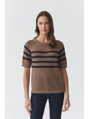 TATUUM Sweter "Elea" w kolorze jasnobrązowo-granatowym rozmiar: XL. Brązowe swetry klasyczne damskie TATUUM, xl, ze lnu, bez kołnierzyka. Za 204.48 zł.