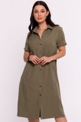 Sukienka koszulowa midi z kołnierzykiem zielona. Zielone sukienki damskie Sukienki.shop, bez wzorów, biznesowe, bez ramiączek. Za 289.00 zł.